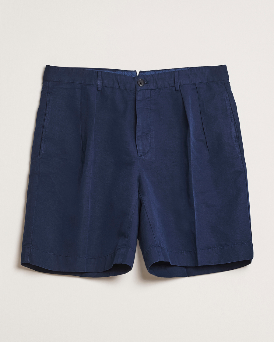 Hombres | Pantalones cortos | Incotex | Pleated Chinolino Shorts Navy