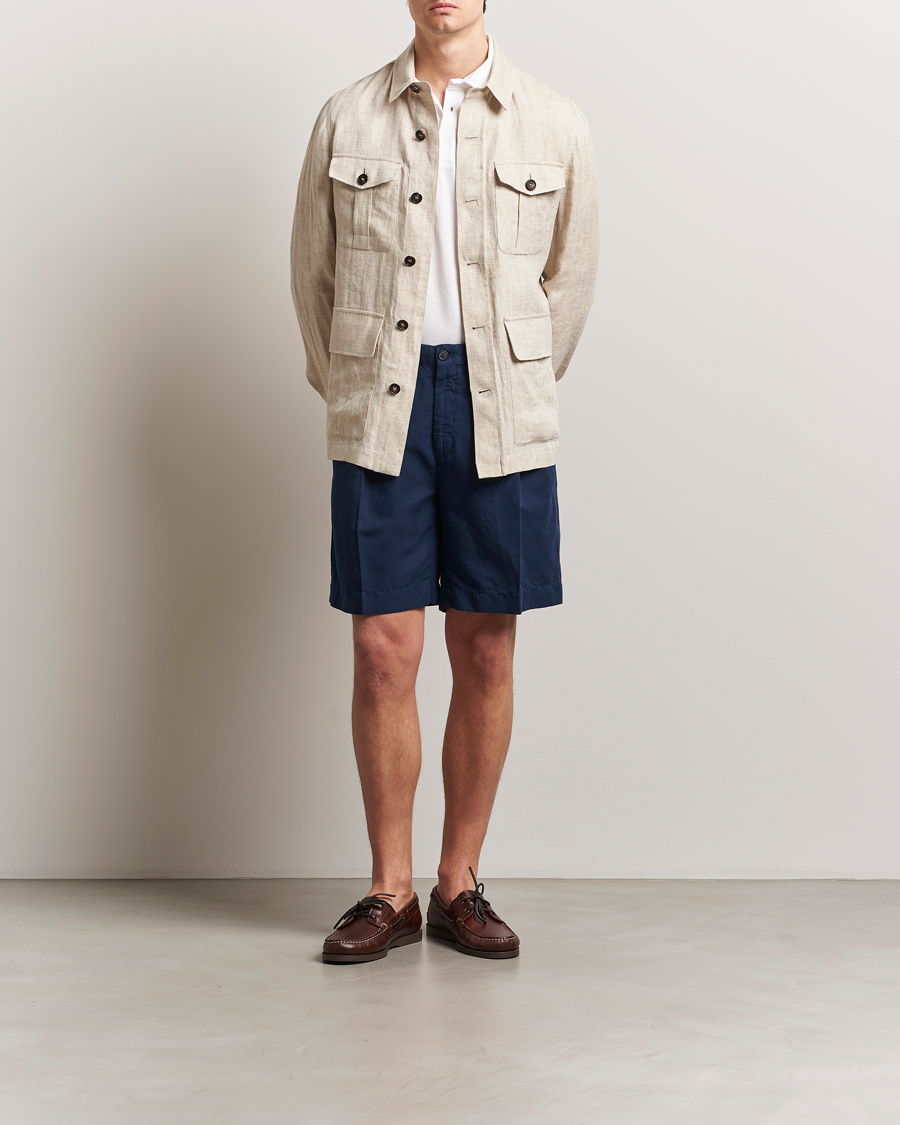 Hombres | Pantalones cortos | Incotex | Pleated Chinolino Shorts Navy