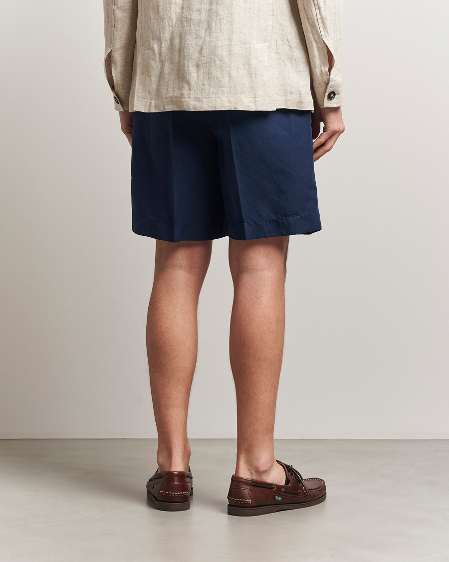 Hombres | Pantalones cortos | Incotex | Pleated Chinolino Shorts Navy