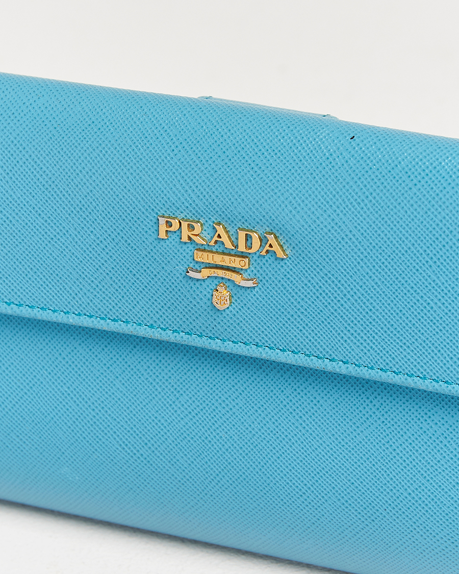Hombres | Prada Pre-Owned Saffiano Leather Wallet Light Blue | Prada Pre-Owned | Saffiano Leather Wallet Light Blue