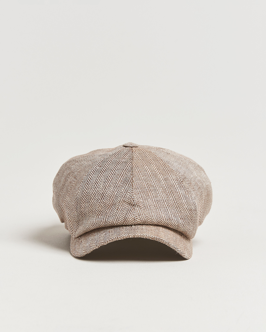 Hombres | Sombreros y gorras | Wigéns | Newsboy Classic Linen Herringbone Cap Brown