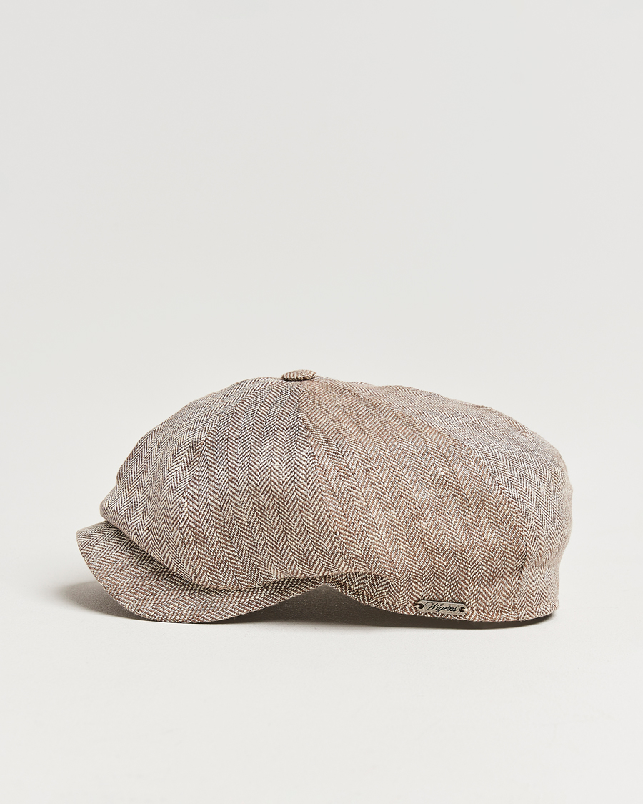 Hombres | Sombreros y gorras | Wigéns | Newsboy Classic Linen Herringbone Cap Brown