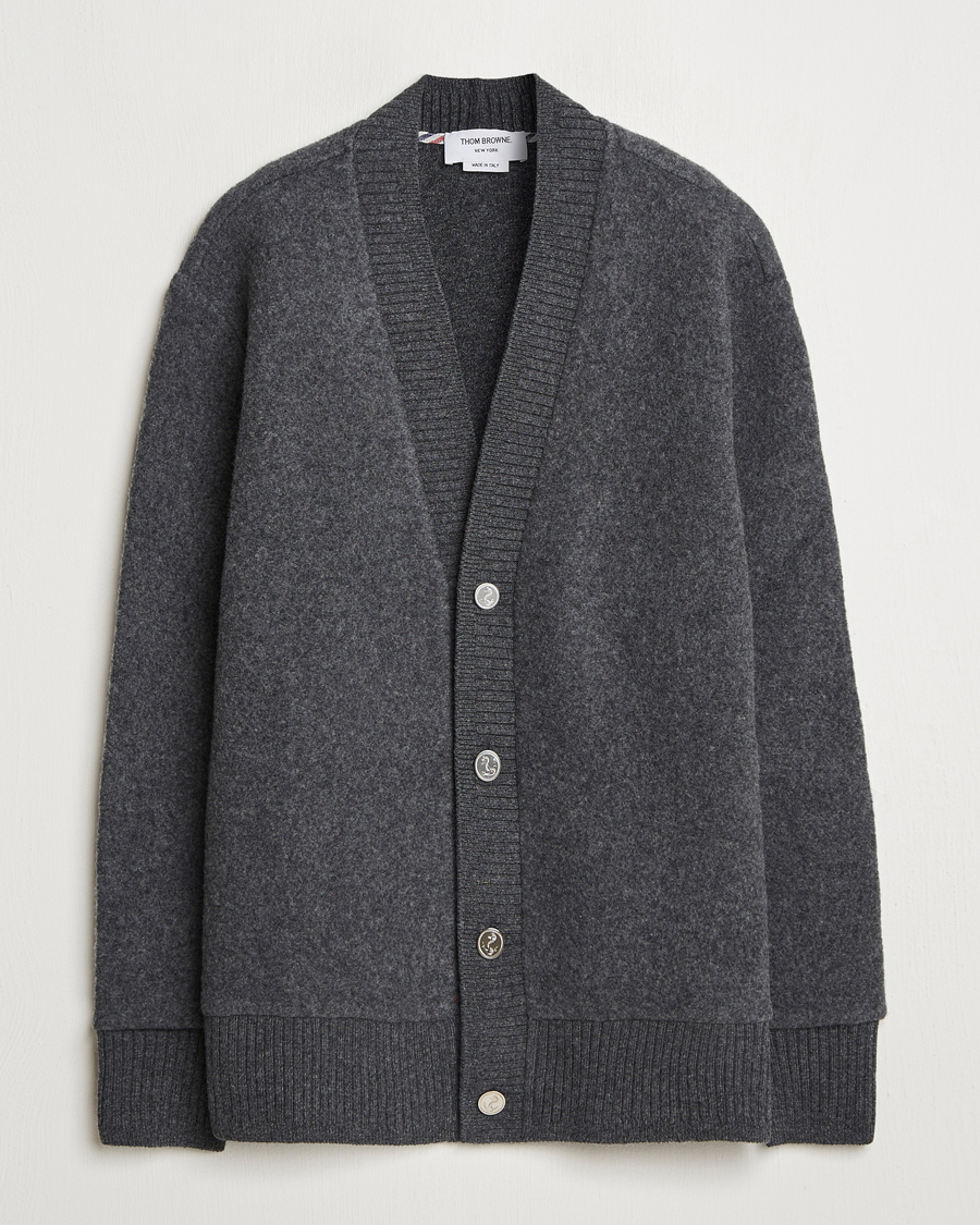 Hombres | Jerséis y prendas de punto | Thom Browne | Wool Fleece Cardigan Charcoal