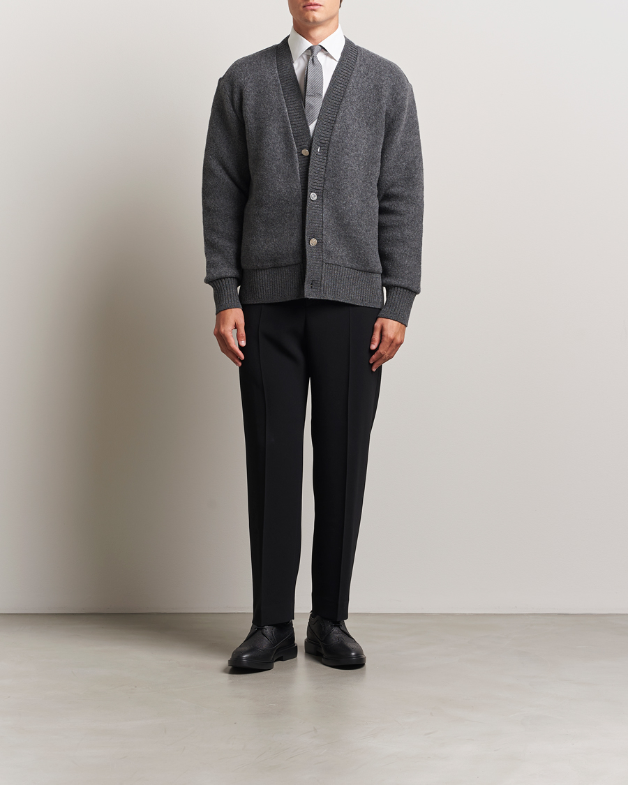 Hombres | Jerséis y prendas de punto | Thom Browne | Wool Fleece Cardigan Charcoal
