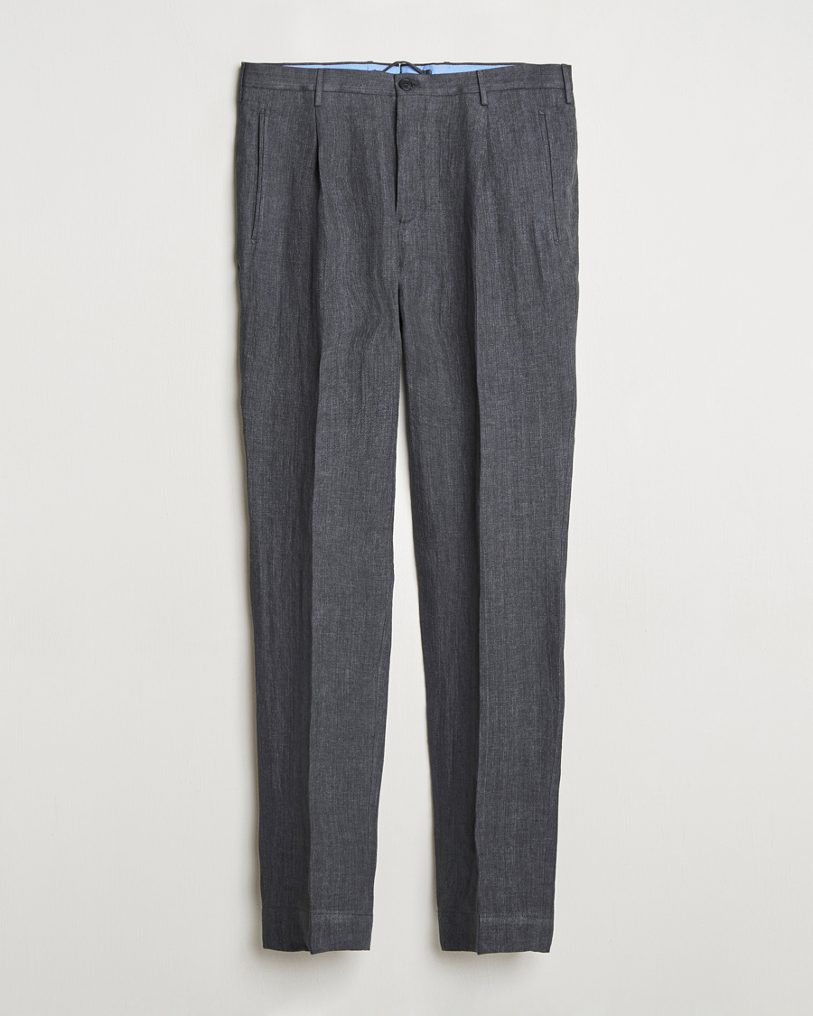 Hombres | Pantalones | Incotex | Tapered Fit Linen Herringbone Trousers Grey