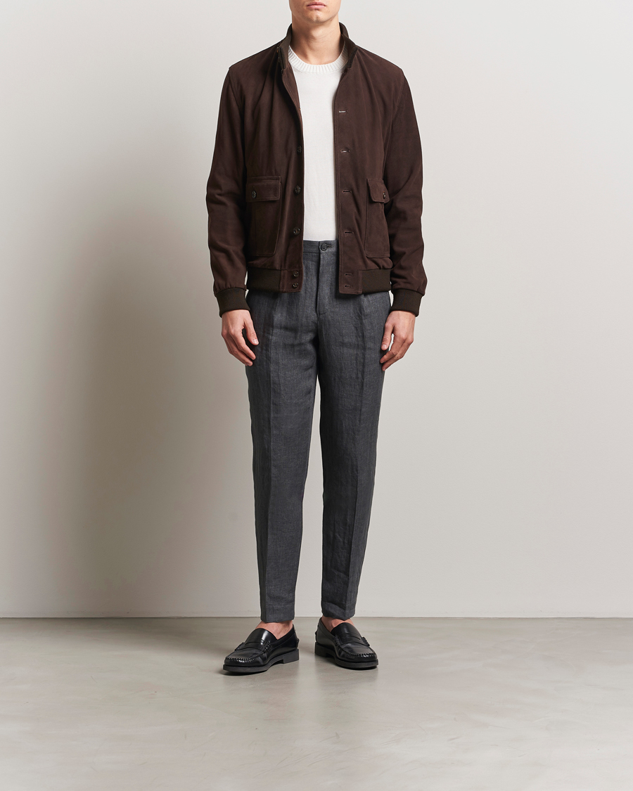 Hombres | Pantalones | Incotex | Tapered Fit Linen Herringbone Trousers Grey