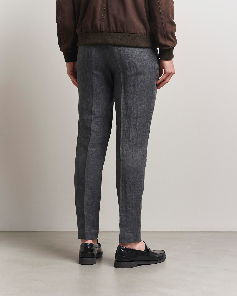 Hombres | Pantalones | Incotex | Tapered Fit Linen Herringbone Trousers Grey