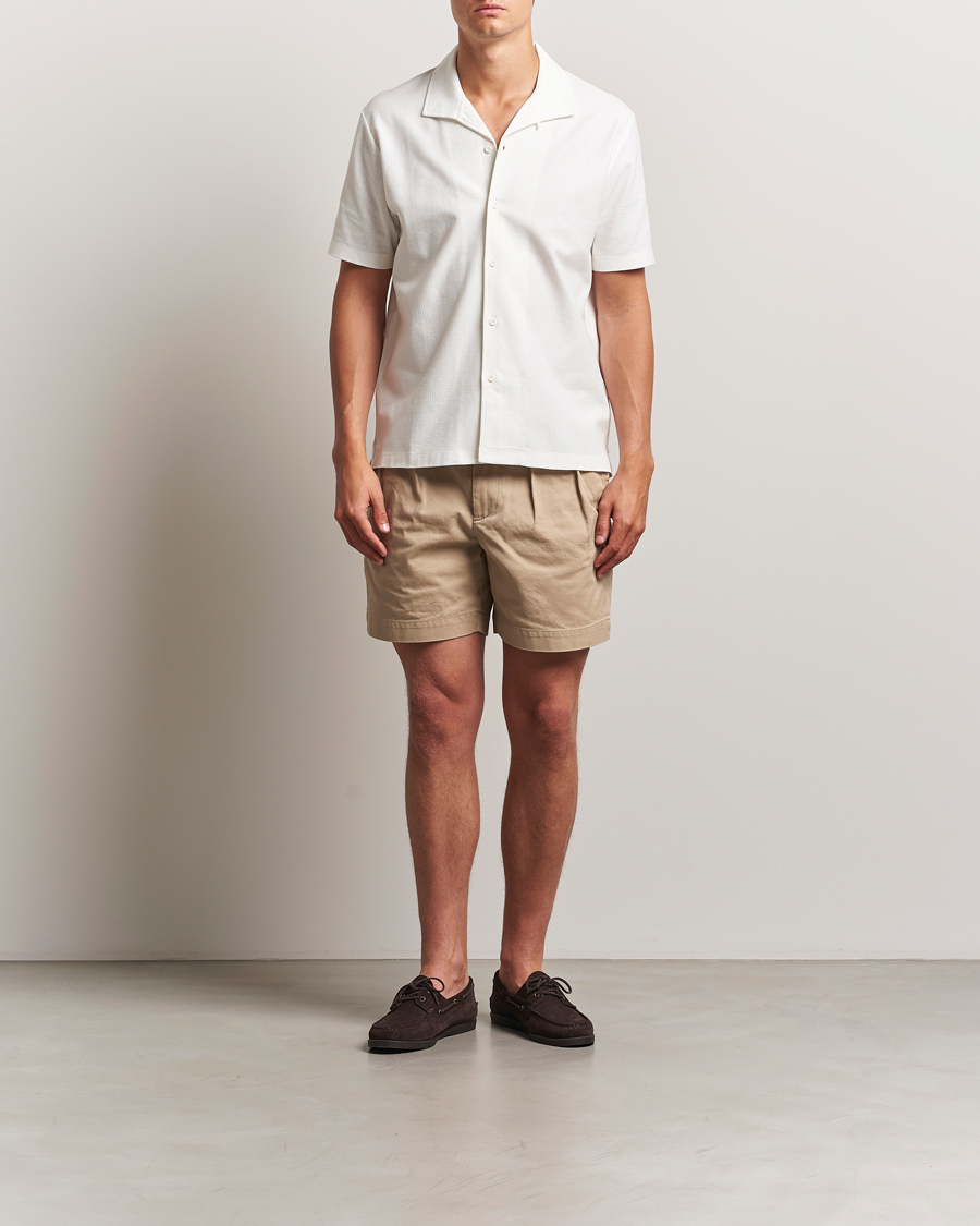 Hombres | Camisas | Sunspel | Open Collar Mesh Shirt Ecru