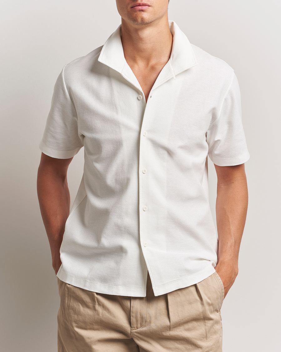 Hombres | Camisas | Sunspel | Open Collar Mesh Shirt Ecru