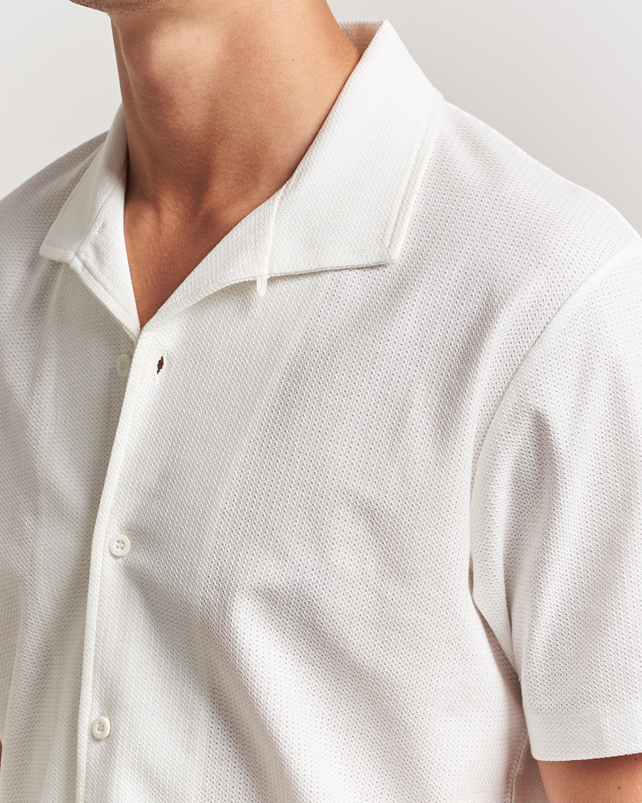 Hombres | Camisas | Sunspel | Open Collar Mesh Shirt Ecru