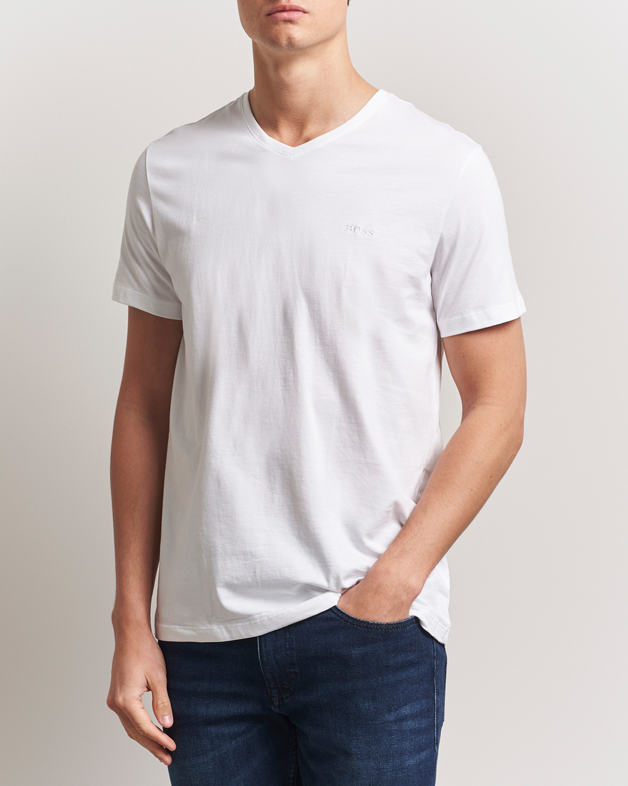 Hombres | Camisetas | BOSS BLACK | 2-Pack Relaxed Fit V-Neck T-Shirt White