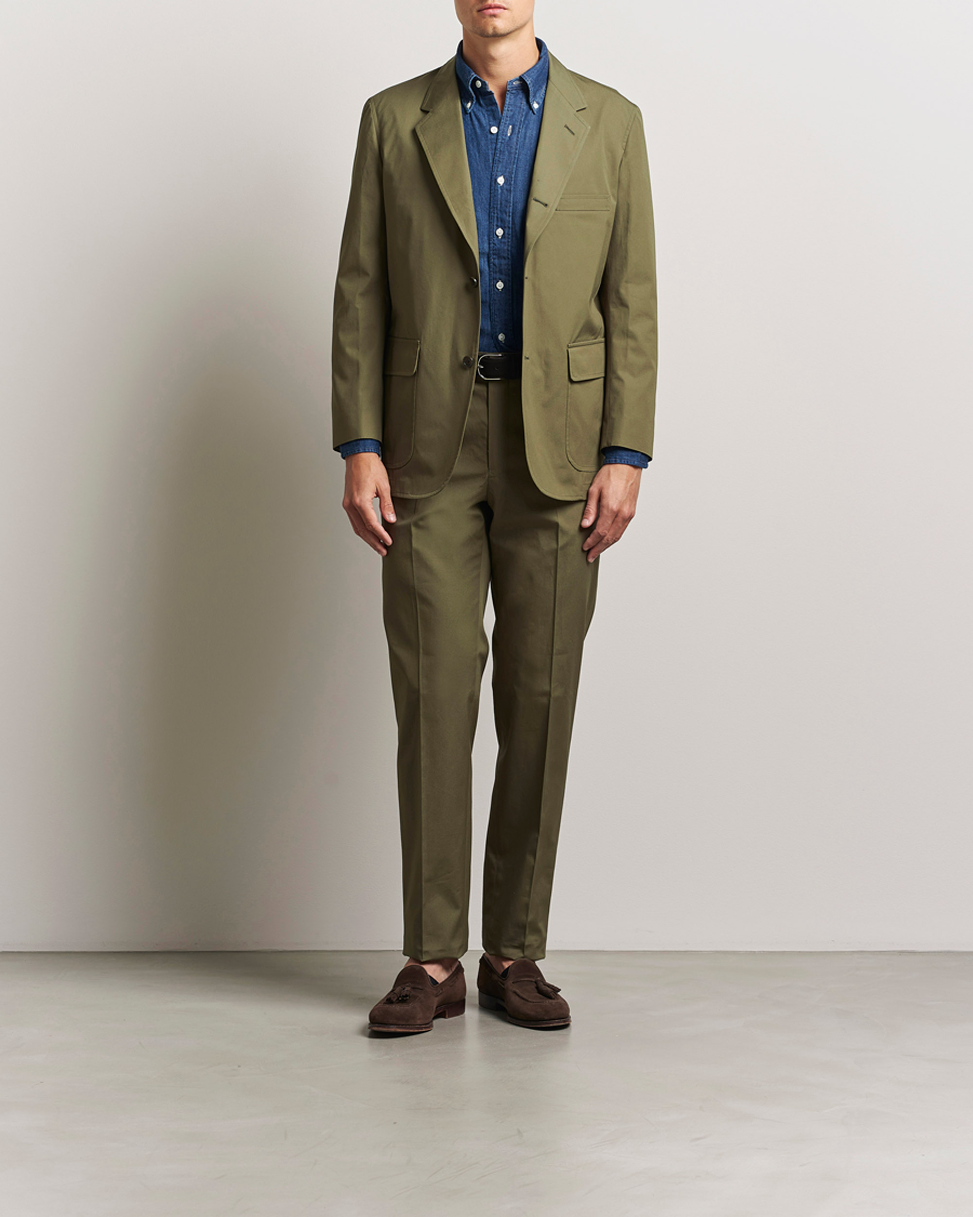 Hombres | Pantalones | Kamakura Shirts | Cotton Ivy Trousers Olive
