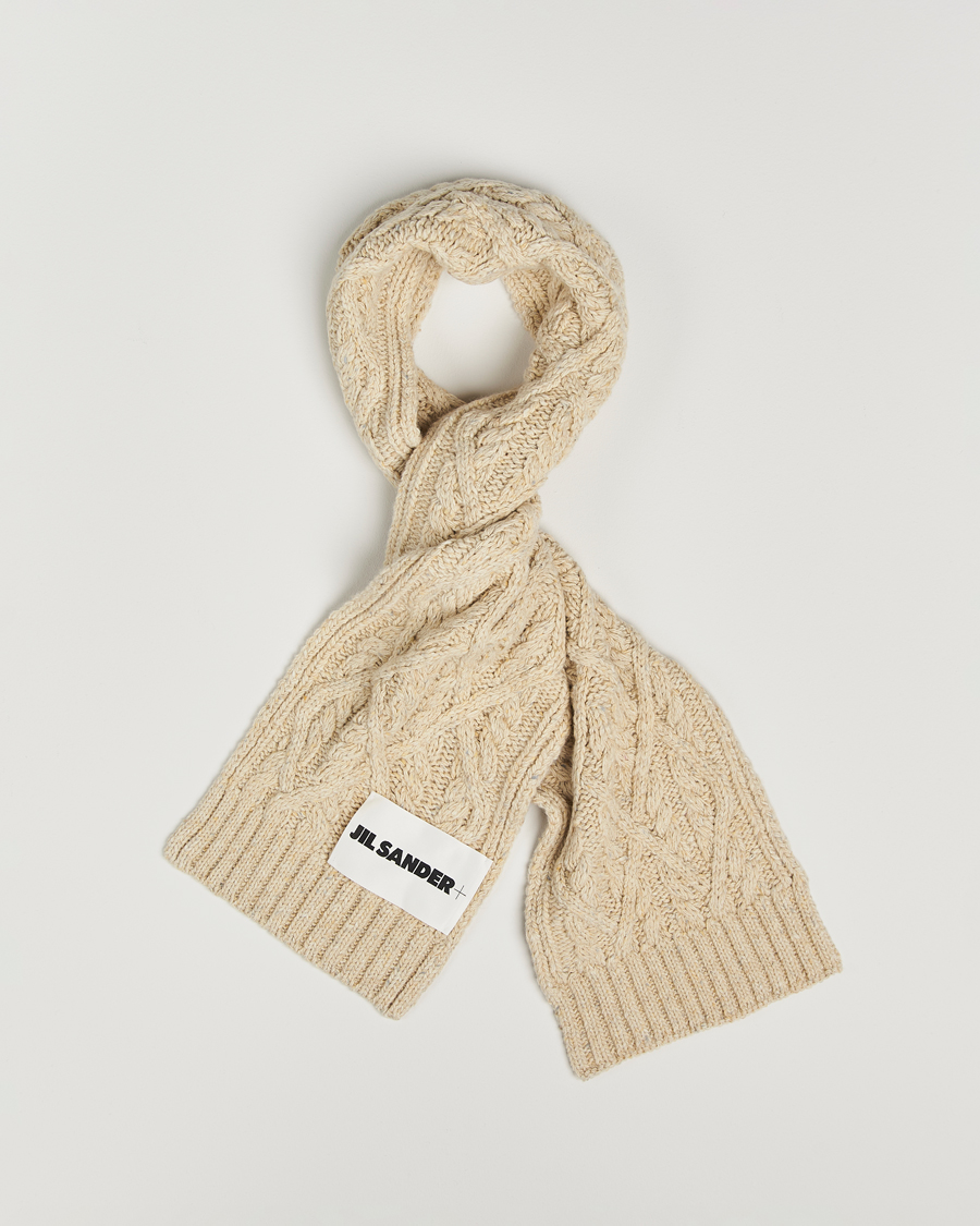 Hombres | Jil Sander Wool Donegal Cable Scarf Natural | Jil Sander | Wool Donegal Cable Scarf Natural