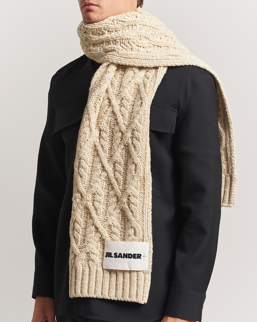 Hombres | Jil Sander Wool Donegal Cable Scarf Natural | Jil Sander | Wool Donegal Cable Scarf Natural