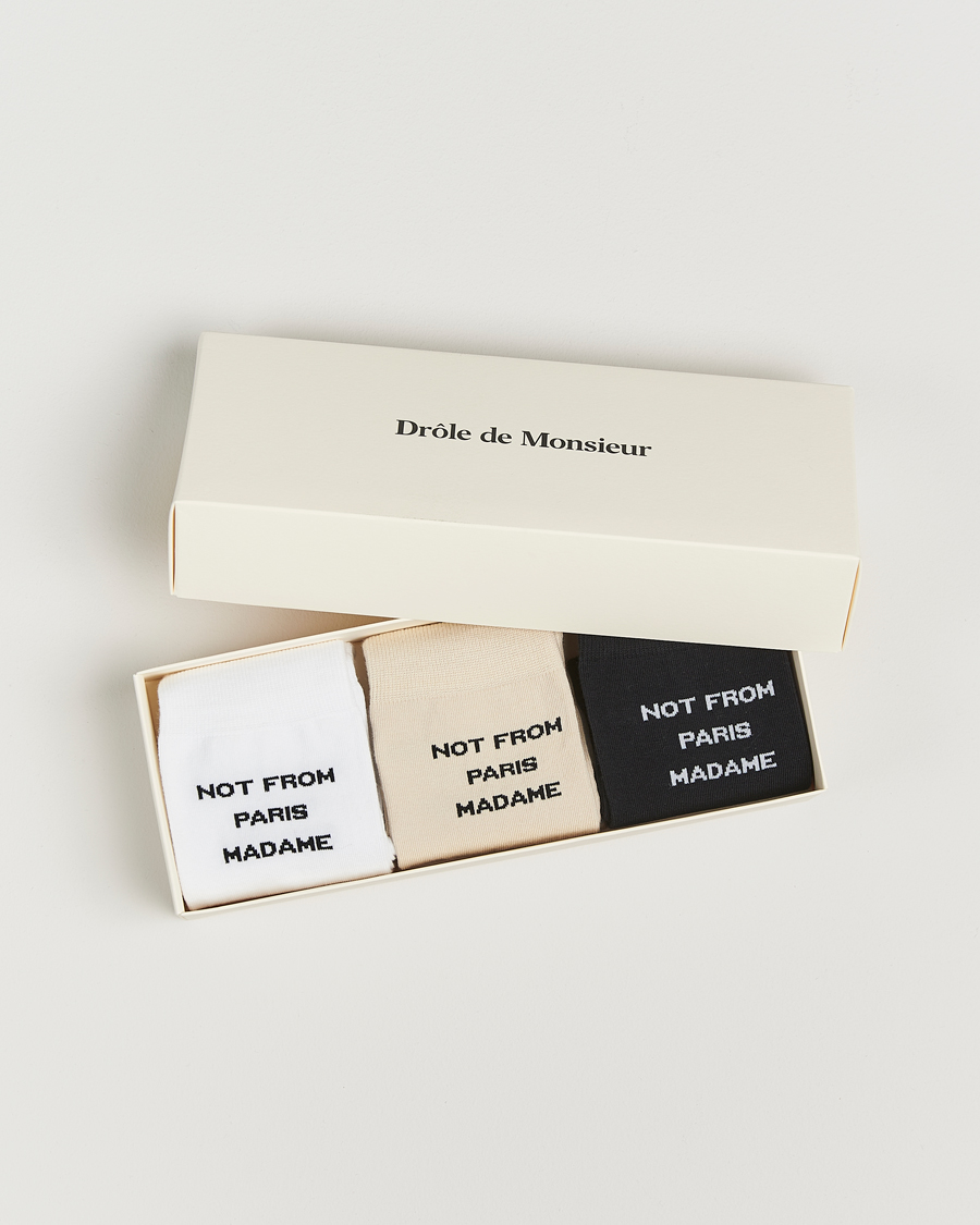 Hombres | Ropa interior y calcetines | Drôle de Monsieur | 3-Pack Slogan Socks Black/White/Mastic