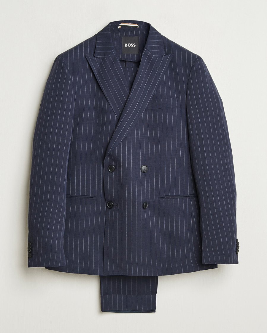 Hombres | Trajes | BOSS BLACK | Huge Double Breasted Pinstriped Suit Dark Blue