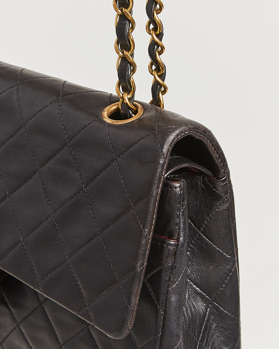 Hombres | Chanel Pre-Owned Classic Double Flap Medium Lambskin Black | Chanel Pre-Owned | Classic Double Flap Medium Lambskin Black