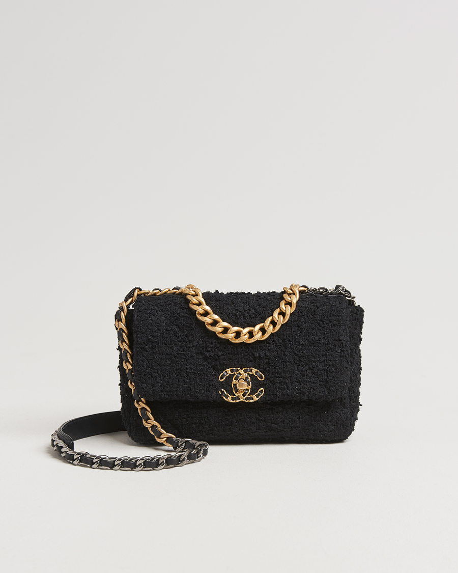 Hombres | Chanel Pre-Owned Chanel 19 Tweed Handbag Black | Chanel Pre-Owned | Chanel 19 Tweed Handbag Black