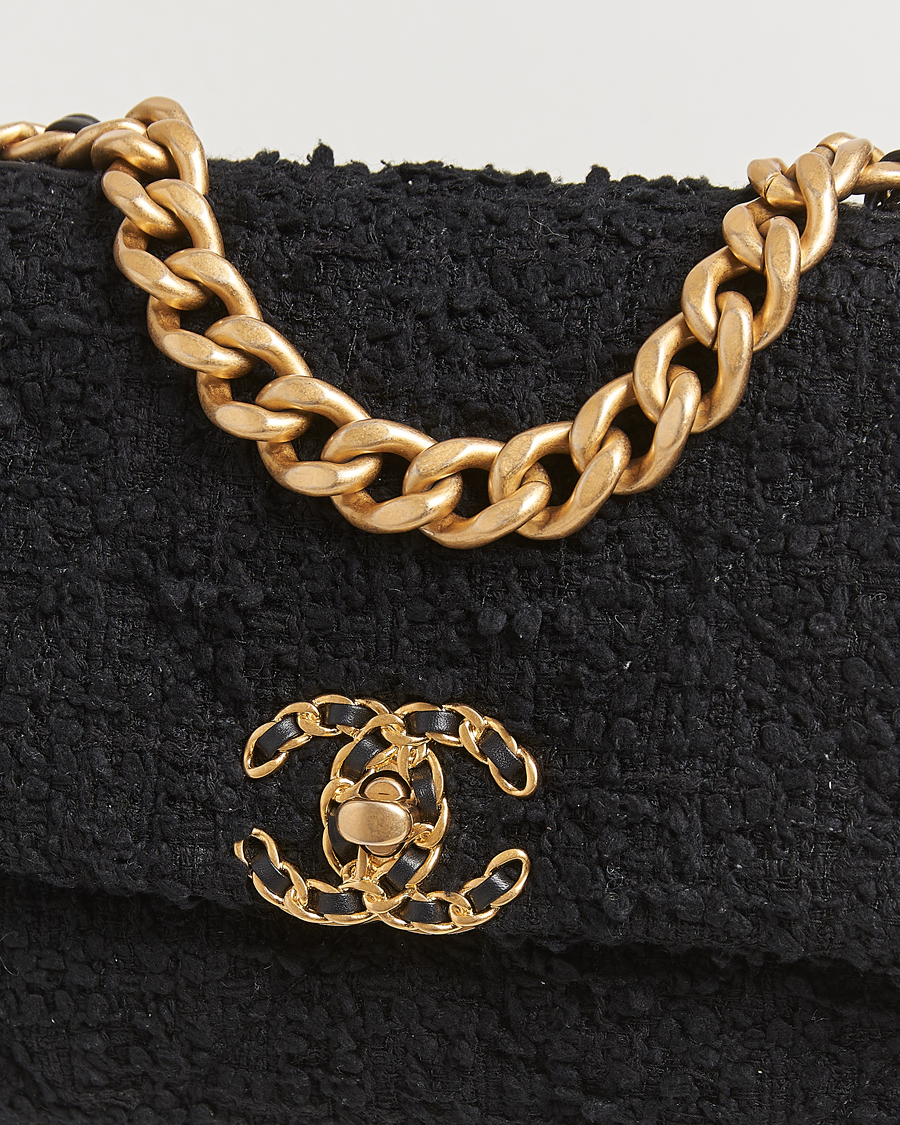 Hombres | Chanel Pre-Owned Chanel 19 Tweed Handbag Black | Chanel Pre-Owned | Chanel 19 Tweed Handbag Black
