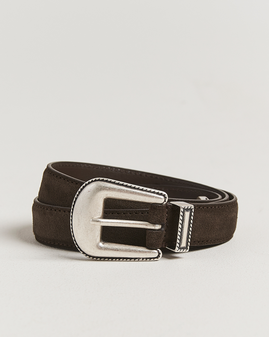 Hombres | Cinturones | Anderson's | Western Suede Belt 2,5 cm Dark Brown