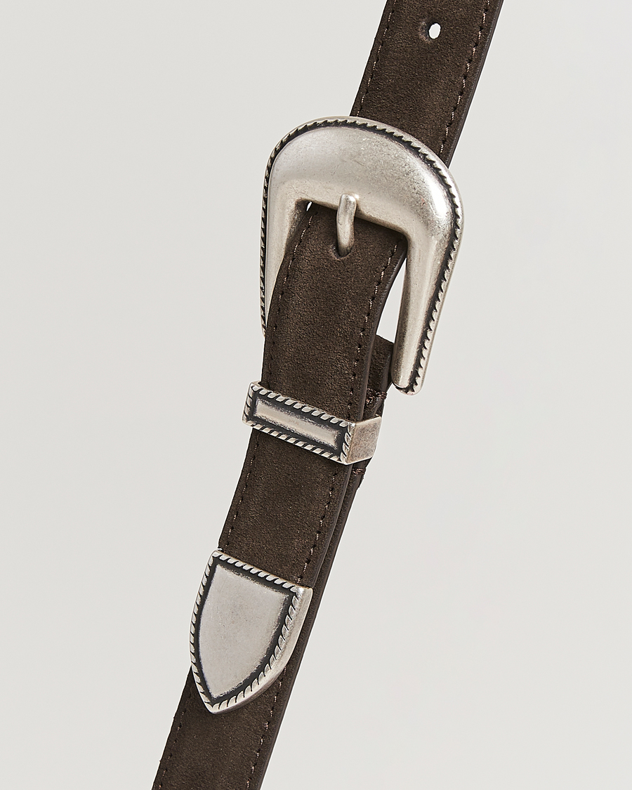 Hombres | Cinturones | Anderson's | Western Suede Belt 2,5 cm Dark Brown