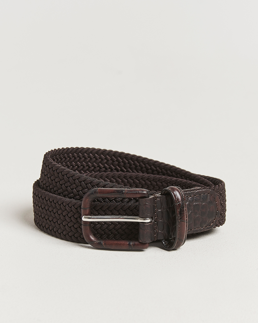 Hombres | Cinturones | Anderson's | Stretch Woven Leather Buckle 3 cm Belt Brown