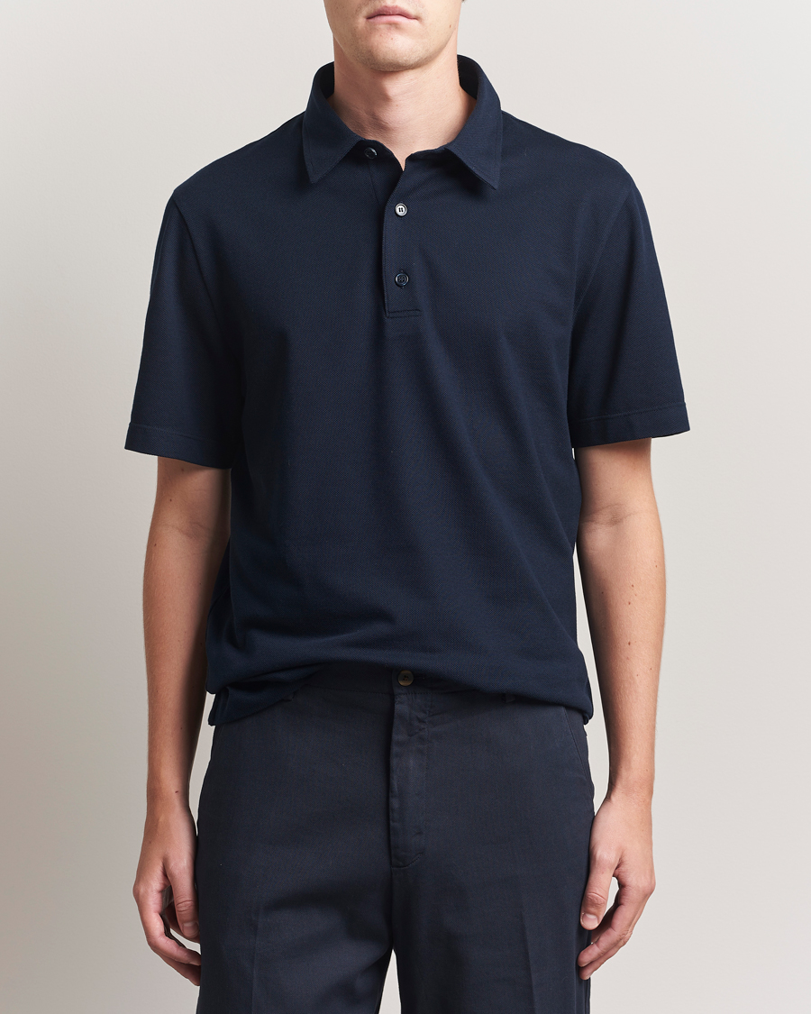 Hombres | Polos | Brioni | Short Sleeve Polo Piquet Navy