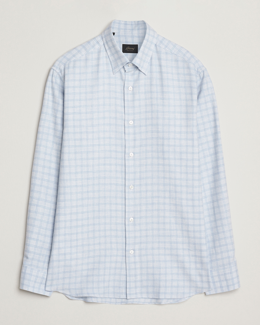 Hombres | Camisas | Brioni | Check Flannel Shirt Light Blue