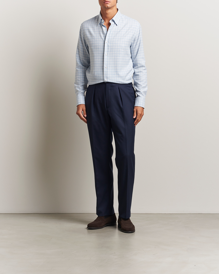 Hombres | Camisas | Brioni | Check Flannel Shirt Light Blue
