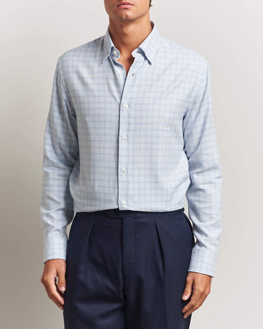 Hombres | Camisas | Brioni | Check Flannel Shirt Light Blue