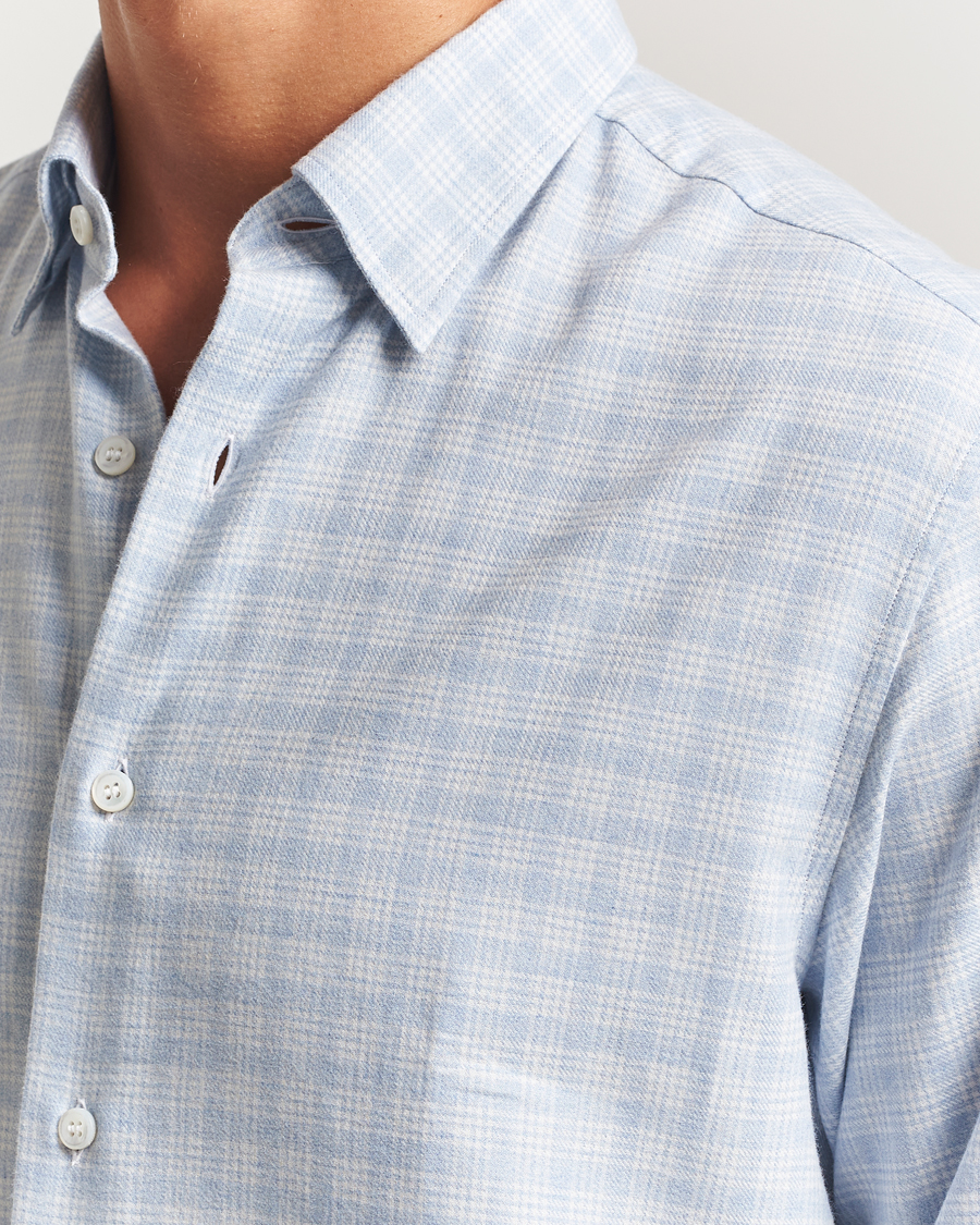 Hombres | Camisas | Brioni | Check Flannel Shirt Light Blue