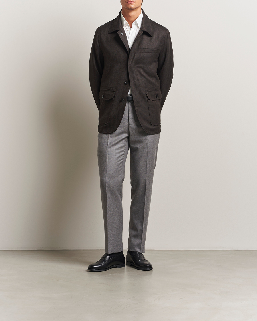 Hombres | Abrigos y chaquetas | Brioni | Herringbone Hunting Jacket Dark Brown