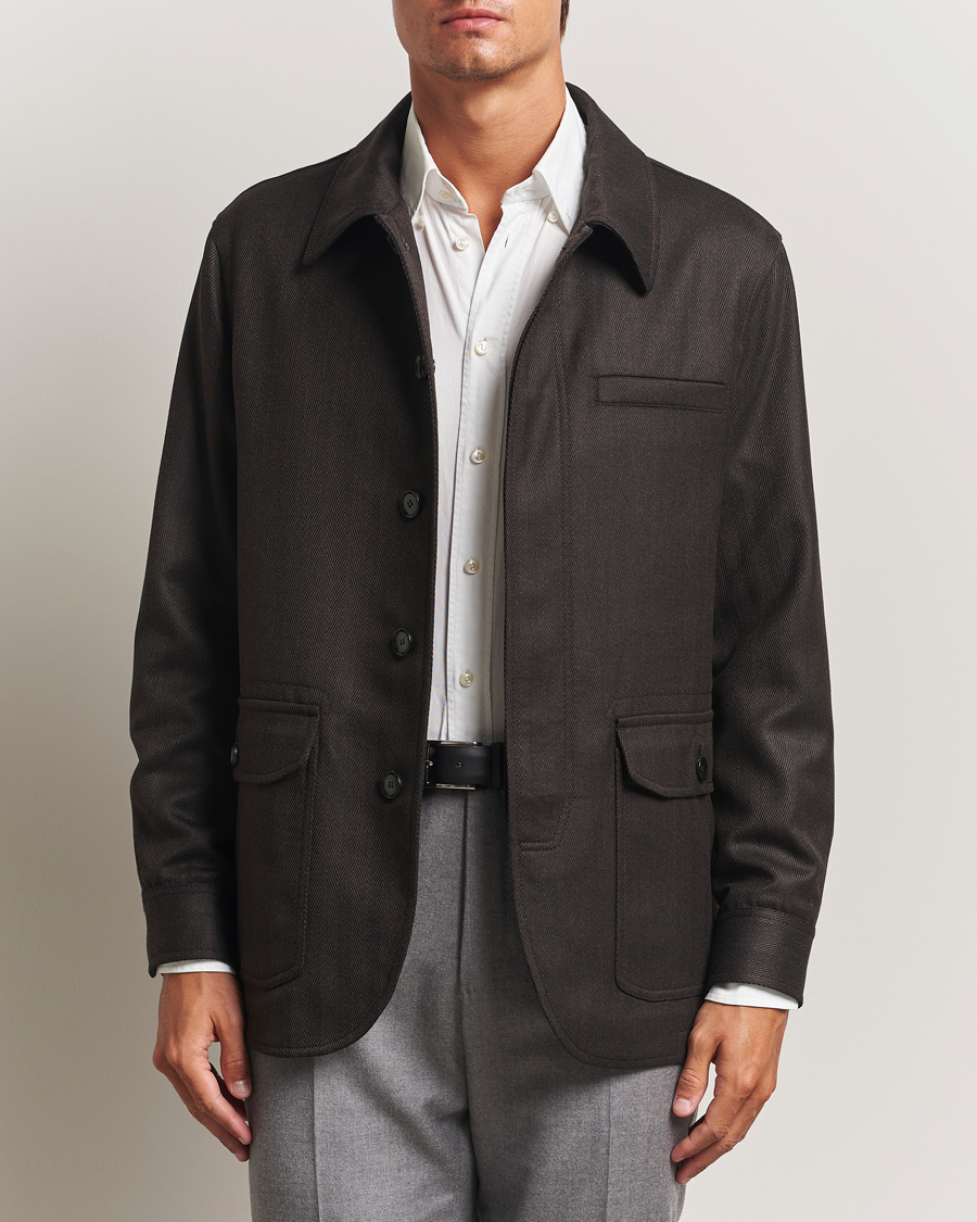 Hombres | Abrigos y chaquetas | Brioni | Herringbone Hunting Jacket Dark Brown
