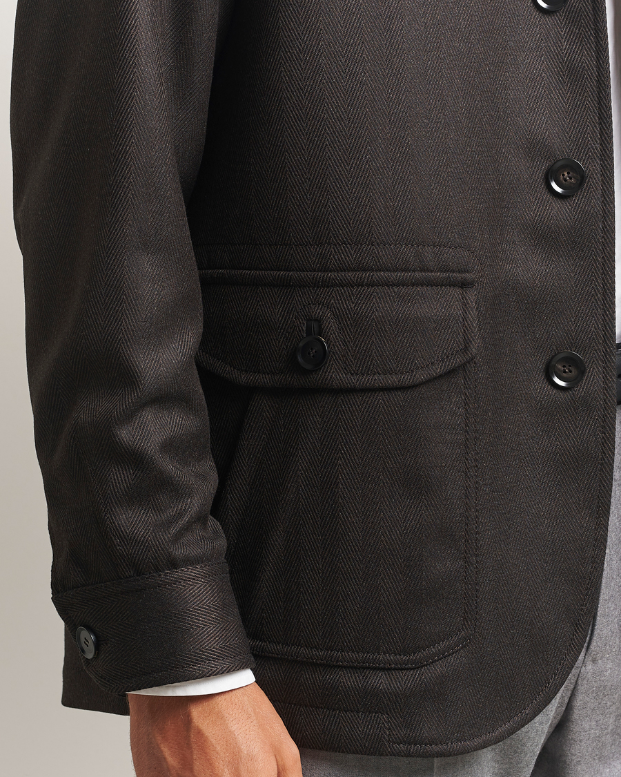 Hombres | Abrigos y chaquetas | Brioni | Herringbone Hunting Jacket Dark Brown