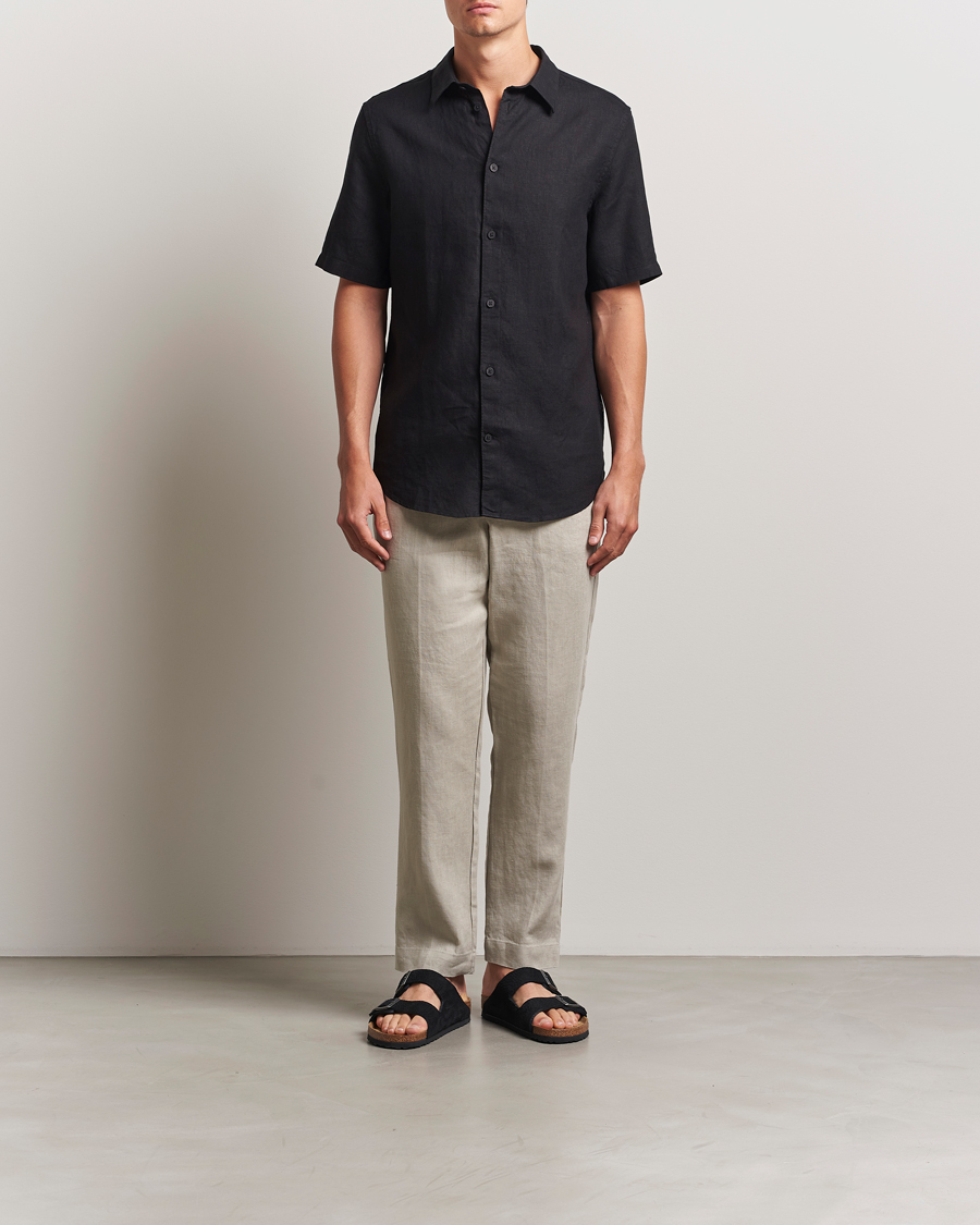 Hombres | Camisas | NN07 | Enzo Linen Short Sleeve Shirt Black