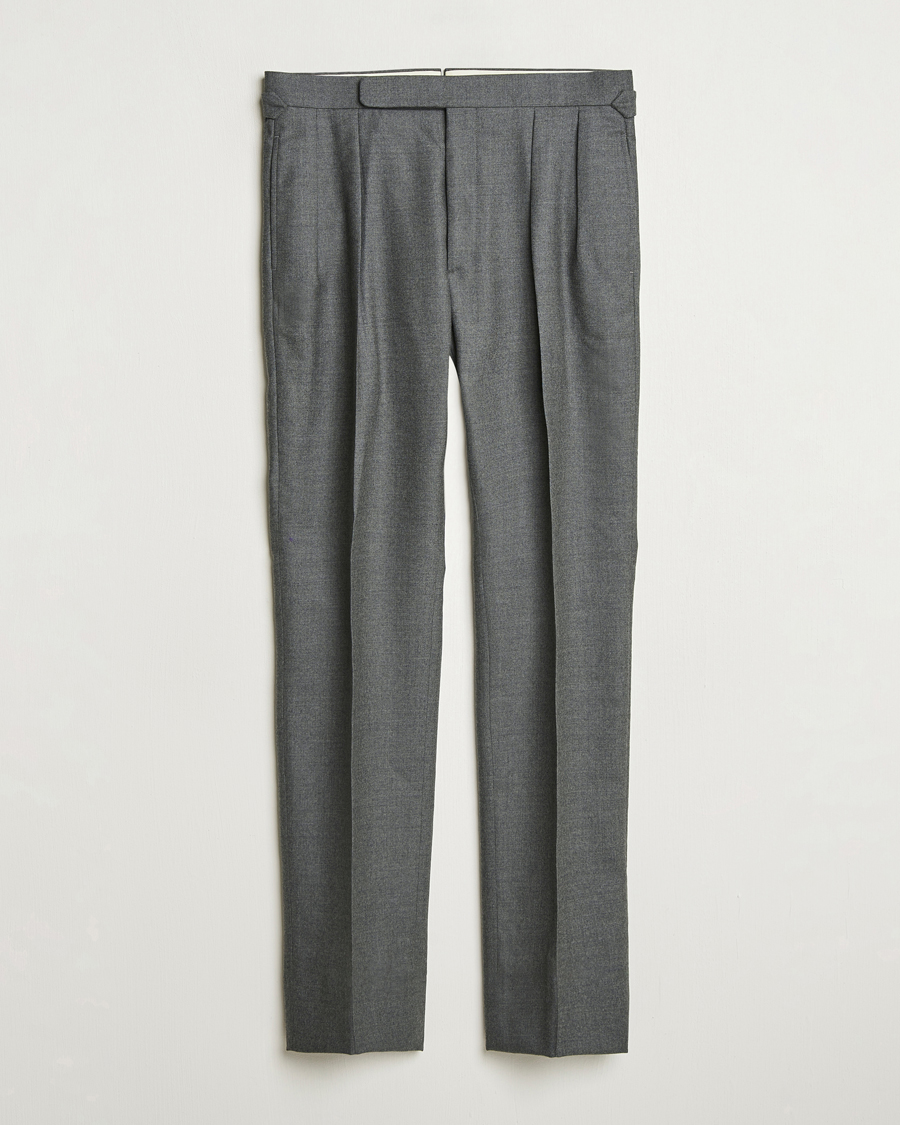 Hombres | Pantalones | Ralph Lauren Purple Label | Worsted Flannel Trousers Light Grey