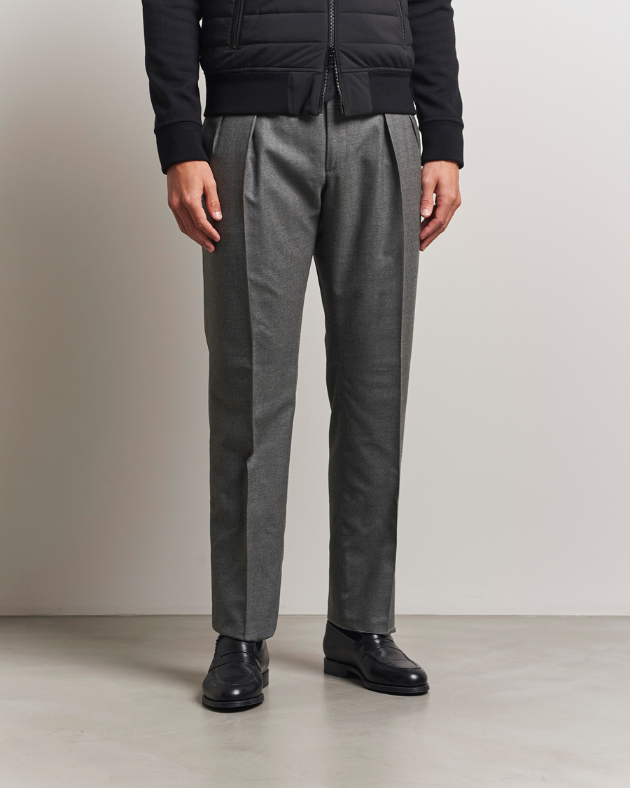Hombres | Pantalones | Ralph Lauren Purple Label | Worsted Flannel Trousers Light Grey