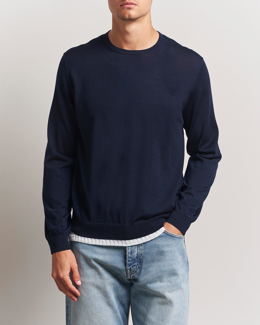 Hombres | Jerséis y prendas de punto | Sunflower | Merino Crew Neck Navy