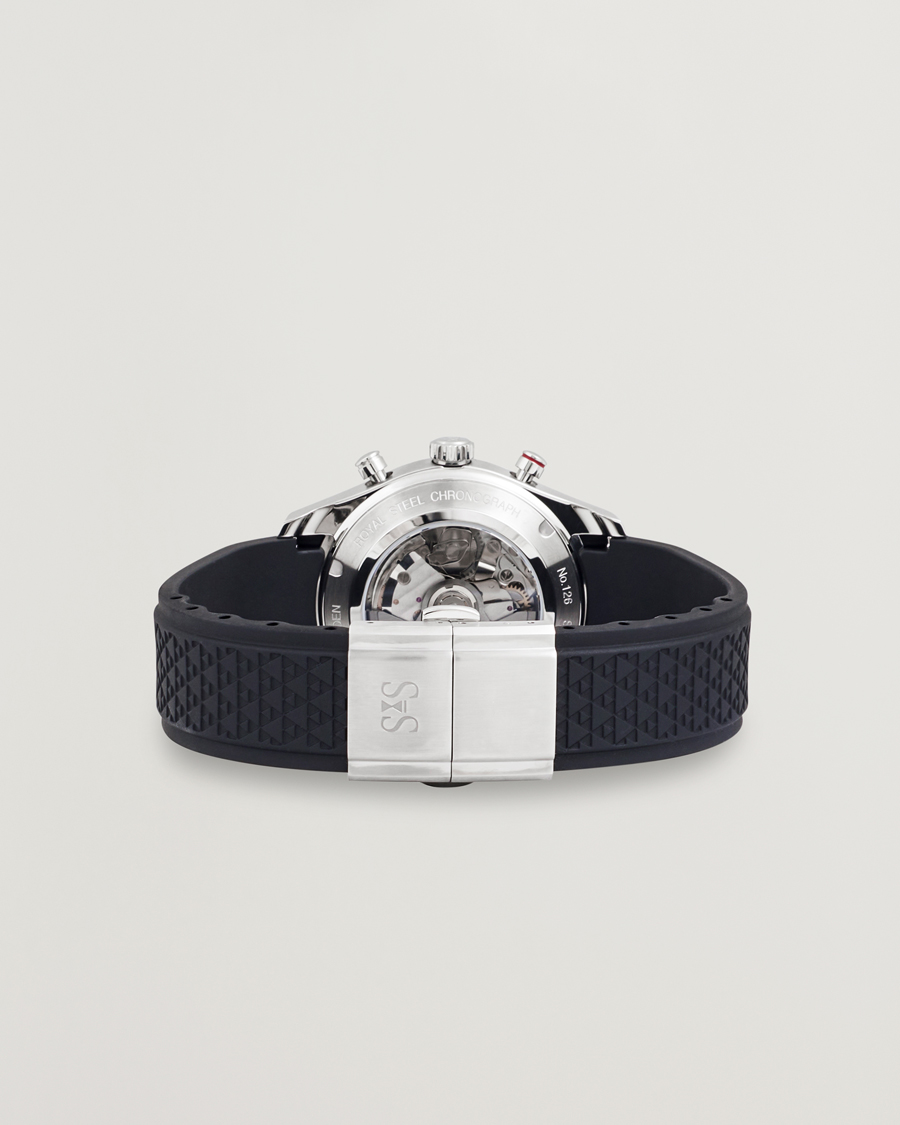 Hombres | Sjöö Sandström Royal Steel Chronograph 40mm Black Rubber White Dial | Sjöö Sandström | Royal Steel Chronograph 40mm Black Rubber White Dial