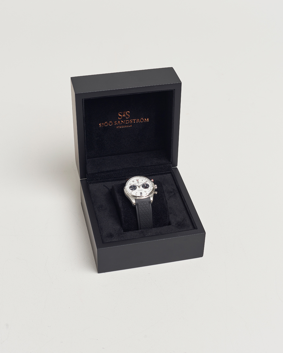 Hombres | Sjöö Sandström Royal Steel Chronograph 40mm Black Rubber White Dial | Sjöö Sandström | Royal Steel Chronograph 40mm Black Rubber White Dial