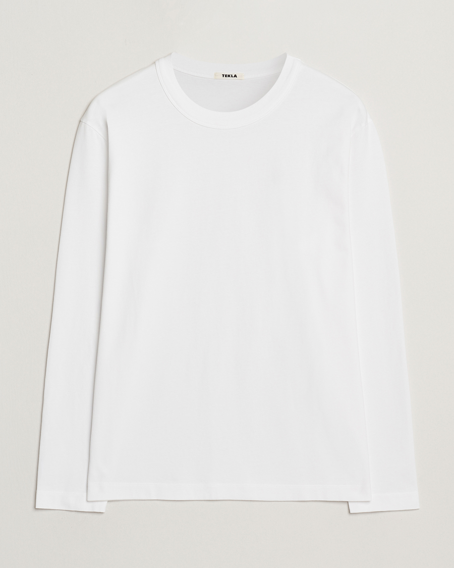 Hombres | Camisetas | Tekla | Organic Cotton Long Sleeve T-Shirt White