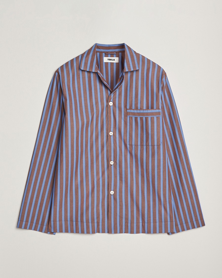 Hombres | Pijamas y batas | Tekla | Poplin Pyjama Shirt Chestnut Stripes