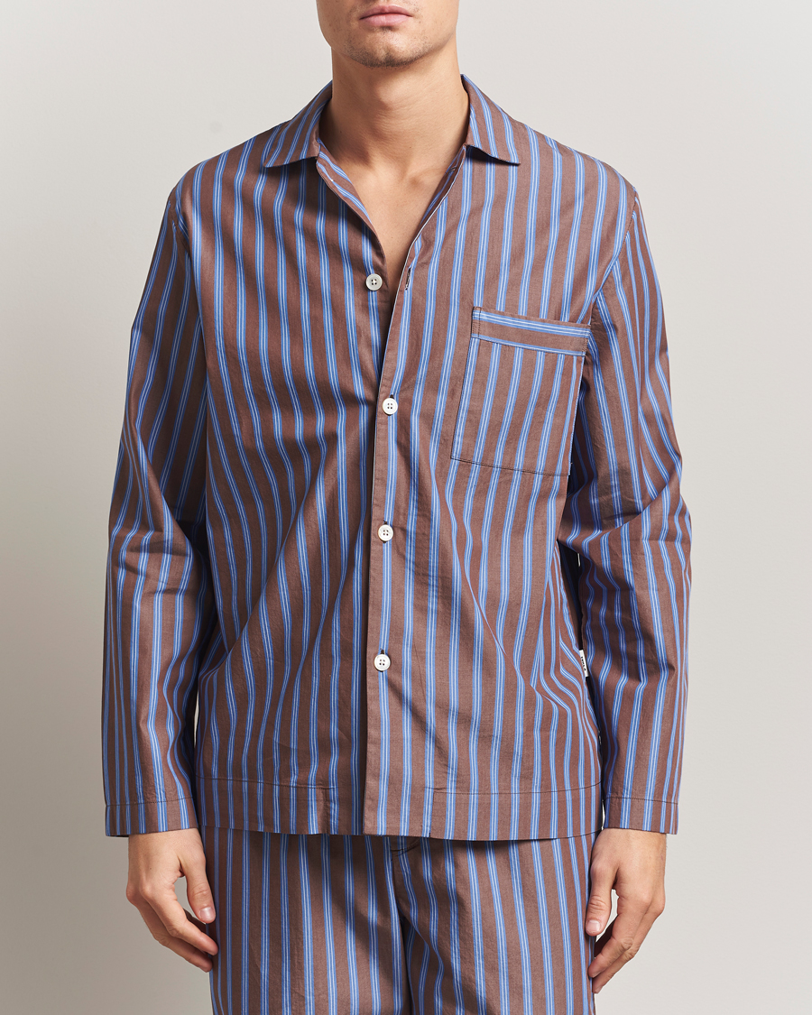 Hombres | Pijamas y batas | Tekla | Poplin Pyjama Shirt Chestnut Stripes