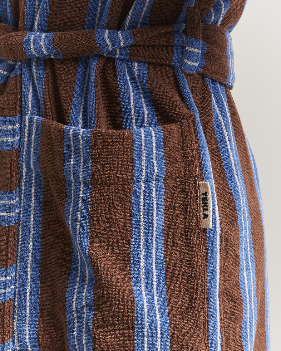 Hombres | Pijamas y batas | Tekla | Organic Terry Hooded Bathrobe Chestnut Stripes
