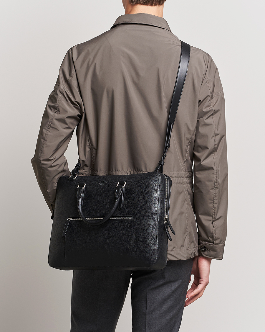Hombres | Bolsos | Smythson | Ludlow Slim Briefcase With Zip Front Black