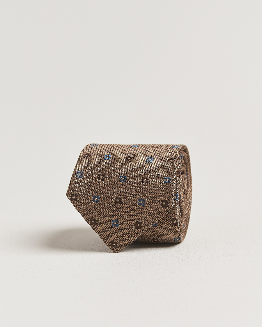 Hombres | Corbatas | Amanda Christensen | Silk Bouclé Flower 8cm Tie Beige
