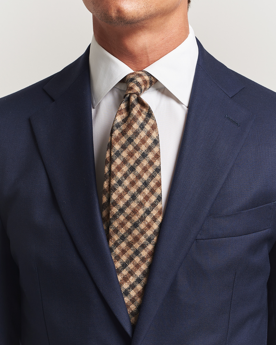 Hombres | Amanda Christensen Wool Checked 8cm Tie Beige Multi | Amanda Christensen | Wool Checked 8cm Tie Beige Multi