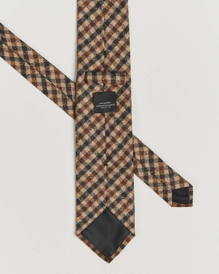 Hombres | Amanda Christensen Wool Checked 8cm Tie Beige Multi | Amanda Christensen | Wool Checked 8cm Tie Beige Multi