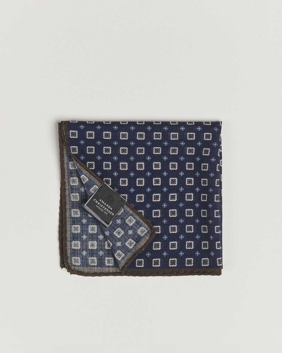 Hombres | Pañuelos de bolsillo | Amanda Christensen | Wool Printed Flower Pocket Square Navy
