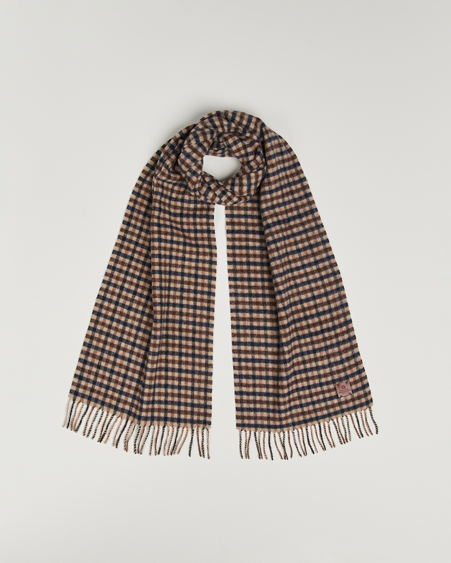 Hombres | Amanda Christensen Merino Wool Check Scarf Navy/Beige | Amanda Christensen | Merino Wool Check Scarf Navy/Beige